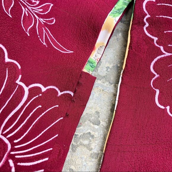 Vintage Japanese kimono robe silk floral print red - Picture 5 of 6